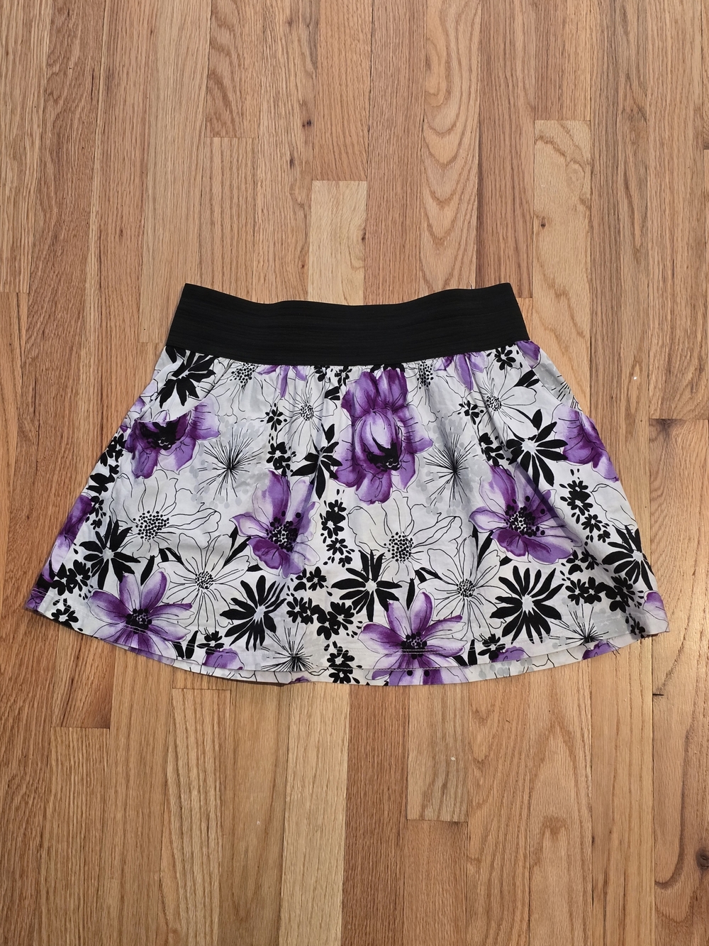 Women's Floral Purple & Black Skirt with Black Waistband